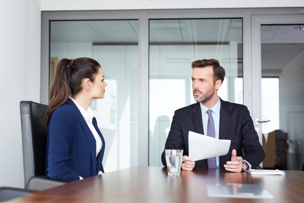 Female candidate being interviewed