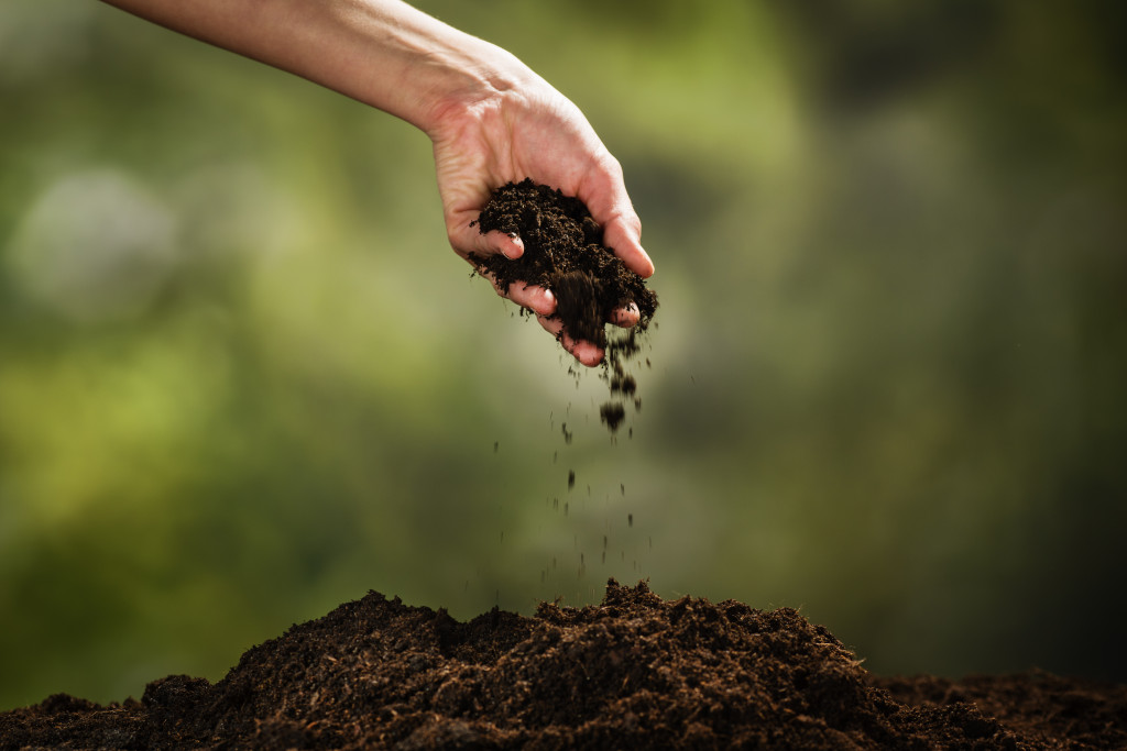 man holding soil