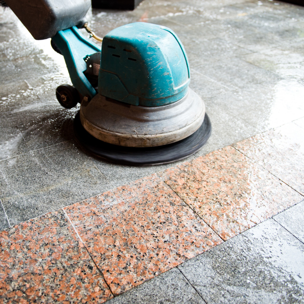 Commercial building hallways getting cleaned